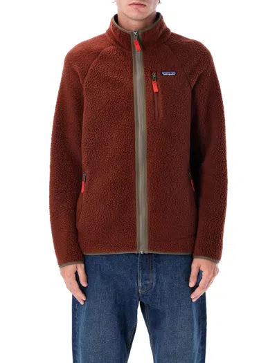 Patagonia Fleece Jacket With High Collar And Pockets In Brown