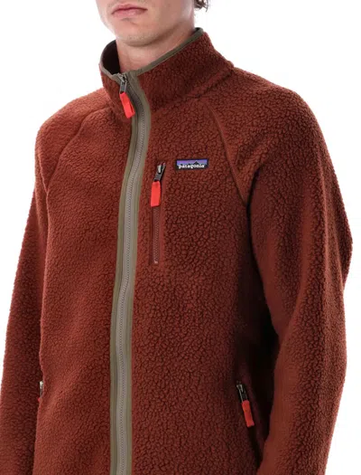 Patagonia Fleece Jacket With High Collar And Pockets In Brown