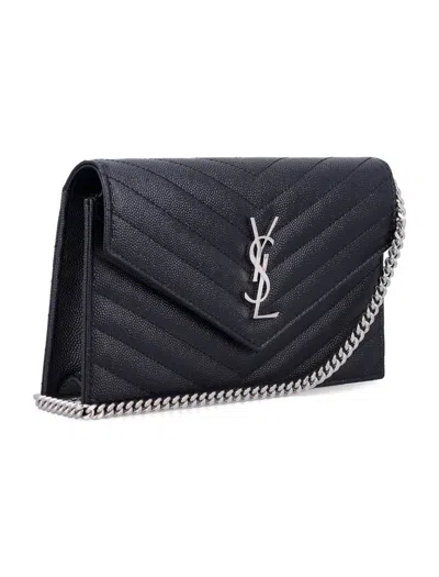 Saint Laurent Cassandre Chain Wallet In Black