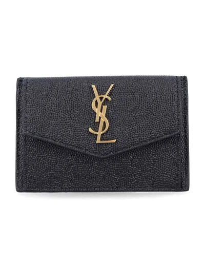 Saint Laurent Flap Card Case In Gray