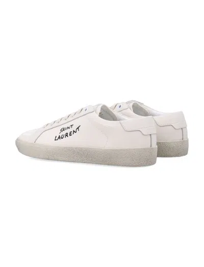 Saint Laurent Court Classic Distressed Logo-embroidered Canvas And Leather Sneakers In White