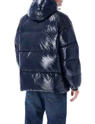 Pyrenex Blue Nylon Sten Shiny Puffer Jacket With Hood In Blue