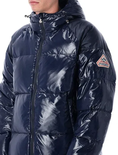 Pyrenex Blue Nylon Sten Shiny Puffer Jacket With Hood In Blue