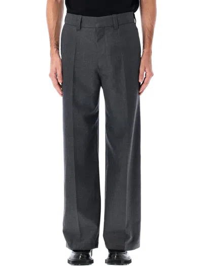 Lemaire Wide Leg Tailored Trousers Pleated Front In Blue