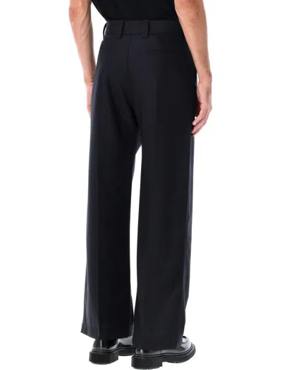 Lemaire Straight Tailored Pants In Poly Wool Twill In Blue