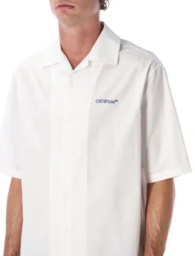 Off-white Brush Arrow Poplin Bowling Shirt With Embroidered Logo In White