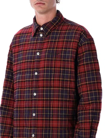 Off-white Long-sleeve Button-up Shirt With Plaid Pattern In Gold