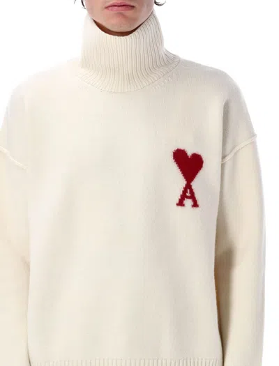 Ami Alexandre Mattiussi Ami Paris Turtleneck Sweater Ami De Coeur White Men In Animal Print