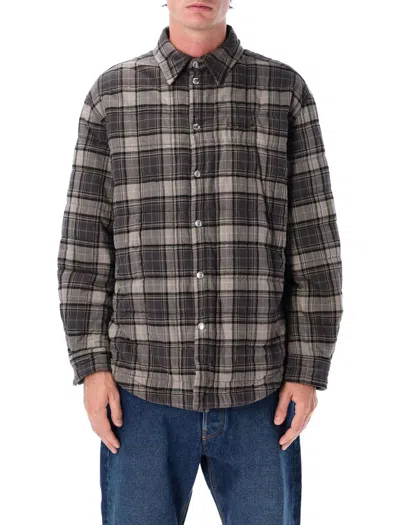 Off-white Grey Shirt With Logo Lettering On The Front And All-over Check Motif In Cotton Man In Gold