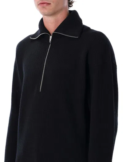 Lemaire Half Zip Sweater In Ribbed Virgin Wool In Multi