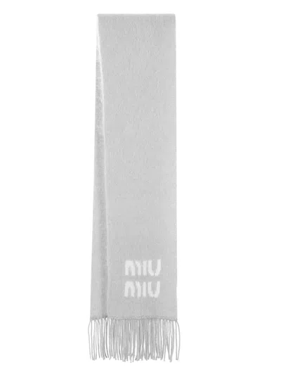 Miu Miu Logo Jacquard Mohair Scarf In Gray