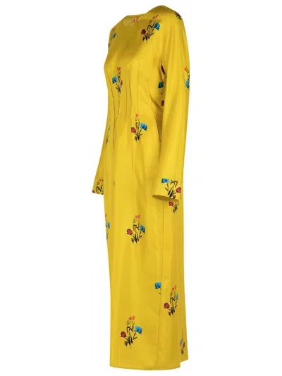 Marni Silk Dress With Long Sleeves And Embroidery In Multi