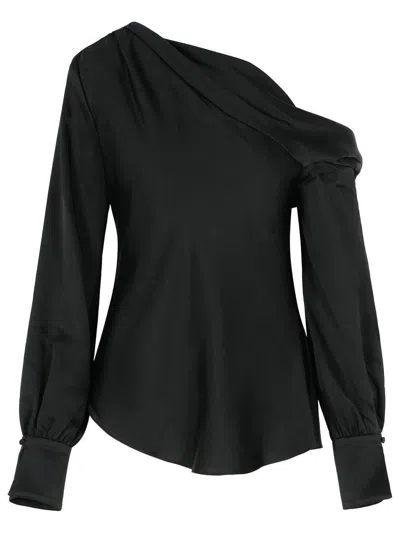 Simkhai Alice Draped Satin One-shoulder Top In Black