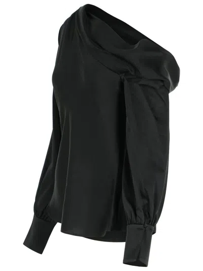 Simkhai Alice Draped Satin One-shoulder Top In Black