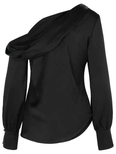 Simkhai Alice Draped Satin One-shoulder Top In Black