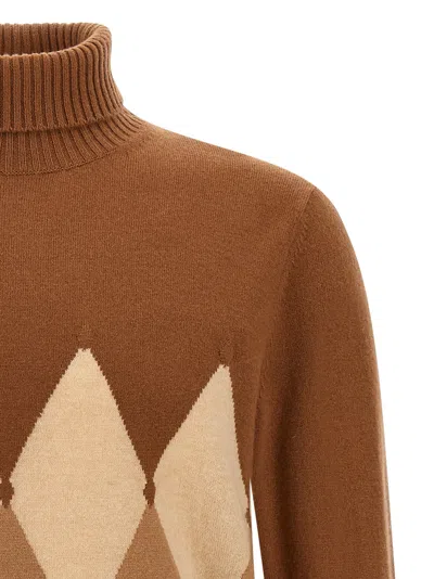Ballantyne Brown Argyle Turtleneck Sweater In Brown