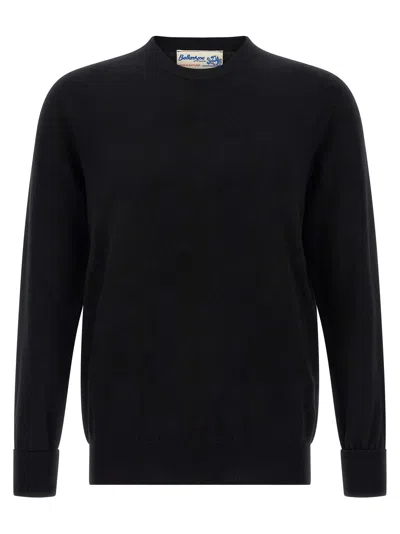 Ballantyne Cashmere Crewneck Sweater With Ribbed Cuffs In Black