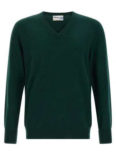 Ballantyne V-neck Cashmere Sweater With Ribbed Detailing In Green