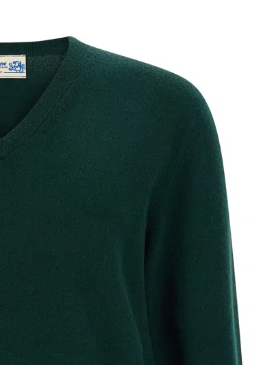 Ballantyne V-neck Cashmere Sweater With Ribbed Detailing In Green