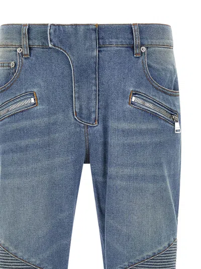Balmain Slim-fit Biker Ribbed Jeans In Blue
