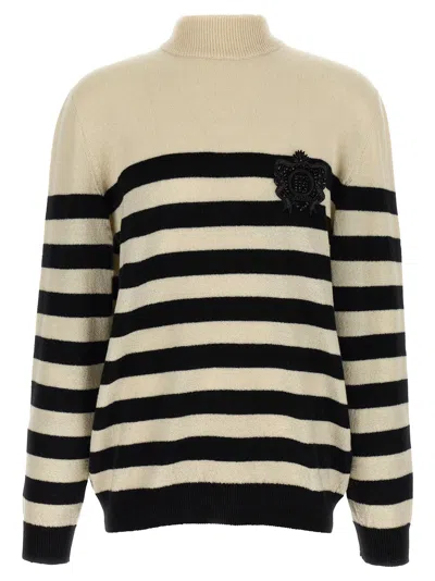 Balmain Striped Sweater With Ribbed Cuffs And Hem In Multi