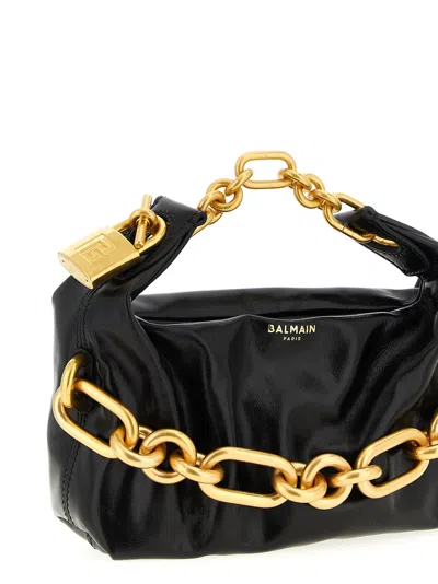 Balmain Sync Black Mini Handbag With Chain-link And Logo Plaque In Leather Woman In Black