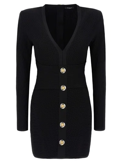 Balmain Short Dress In Black Viscose Blend In Black