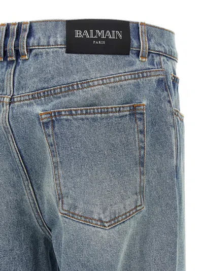 Balmain Stonewashed Cotton Denim Jeans In Blue