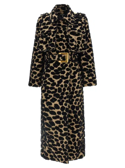 Balmain Leopard Jacquard Trench Coat Coats And Trench Coats Multicolor In Animal Print