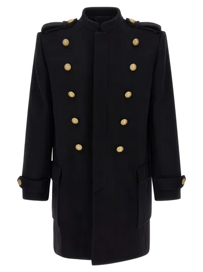 Balmain Wool And Cashmere Coat With Detachable Bib Front In Black