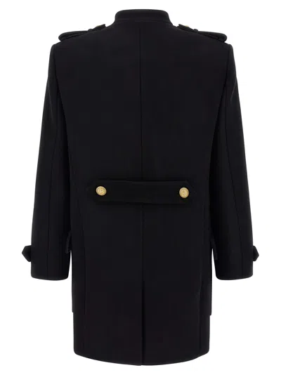 Balmain Wool And Cashmere Coat With Detachable Bib Front In Black