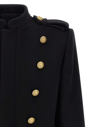 Balmain Wool And Cashmere Coat With Detachable Bib Front In Black