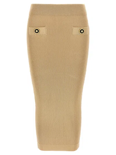Balmain Ribbed Midi Skirt In Gold