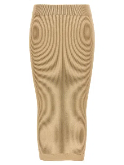 Balmain Ribbed Midi Skirt In Gold