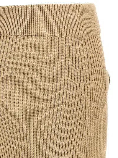 Balmain Ribbed Midi Skirt In Gold