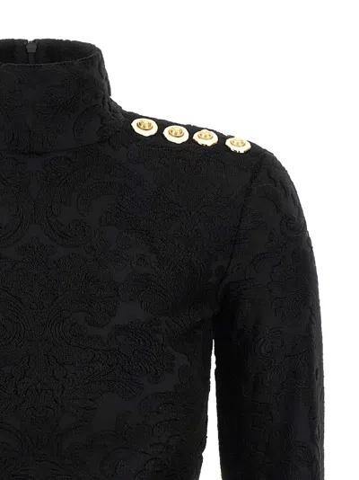 Balmain Buttoned Ls Bouclette Baroque Top In Multi