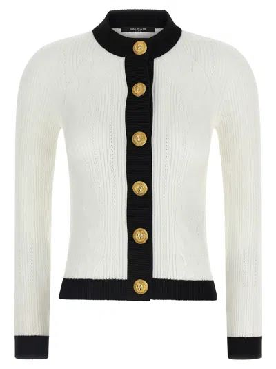 Balmain Two-tone Cardigan Sweaters And Cardigans White/black In Multi