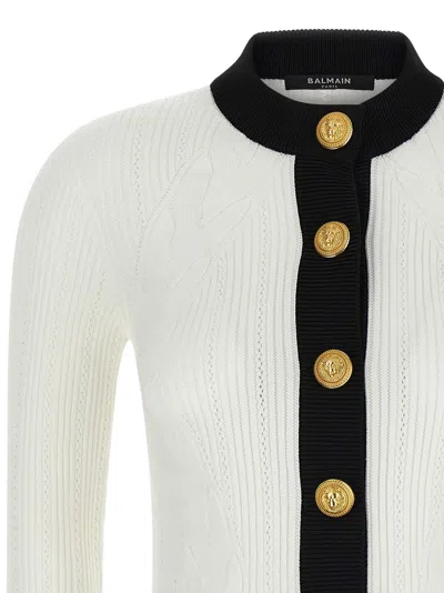 Balmain Two-tone Cardigan Sweaters And Cardigans White/black In Multi