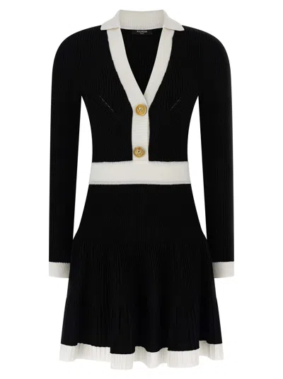 Balmain Colorblock Twisted Cable Long Sleeve Sweater Dress