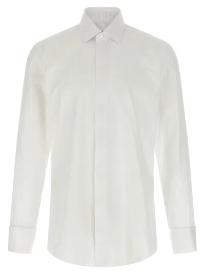 Barba Napoli Barba Cotton Poplin Shirt With Concealed Button Front And Cufflink-ready Sleeves In White