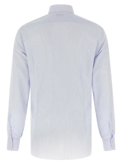 Barba Napoli Vertical Stripe Cotton Poplin Shirt With Structured Collar In White