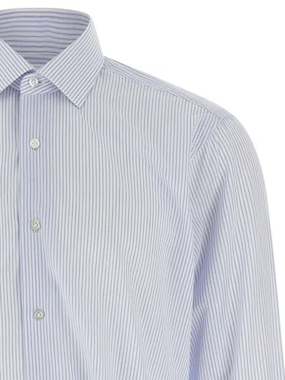Barba Napoli Vertical Stripe Cotton Poplin Shirt With Structured Collar In White