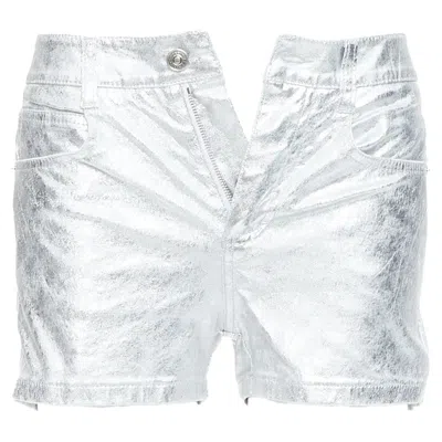 Ermanno Scervino Metallic Silver Coated Cotton Blend Shorts In Silver