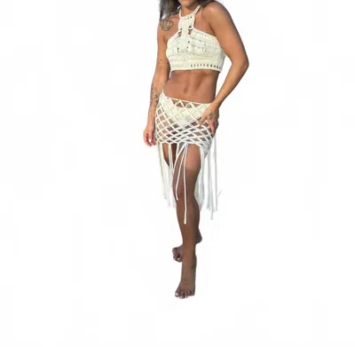 Zoew Mermaid Cropped Handmade 2 Piece Set In Beige In White