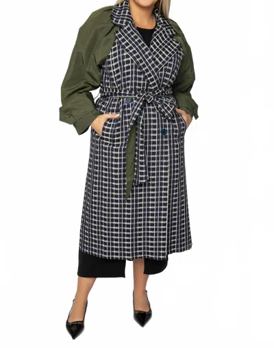 Tanya Taylor Lotta Plaid Coat In Navy In Blue