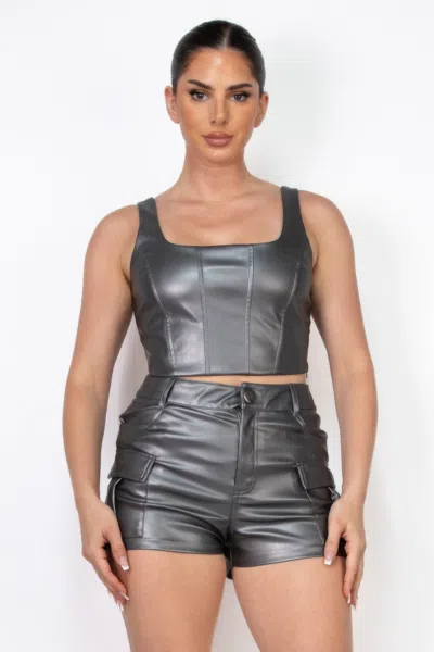 Truedames Women's Faux Leather Square Zippered Crop Top In Multi