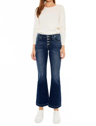 Kancan Petite Mid-rise Flare Jean In Medium Wash In Blue