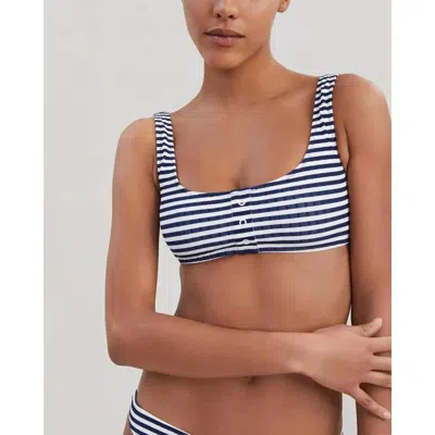 Solid & Striped Elle Ribbed Button Bikini Top In French Navy Striped In Multi