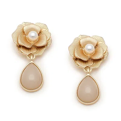 Sohi Floral Drop Earrings In Brown