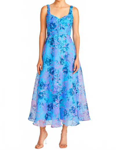 ml Monique Lhuillier Elodie Midi Dress In Rose Shadow In Blue